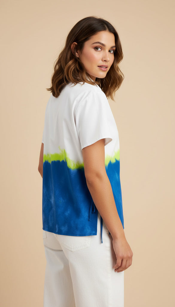 Alfani Women Printed V Neck Collared Top Blue Sublime Dye from the side