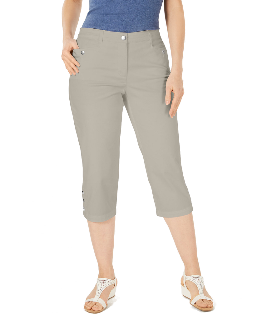 Karen Scott Women Button Hem Capri Pants Stonewall