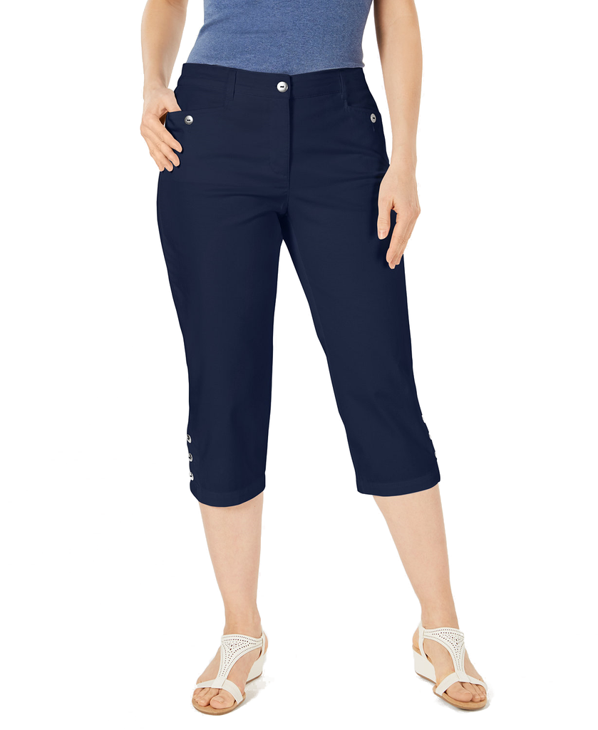 Karen Scott Women Button Hem Capri Pants Intrepid Blue