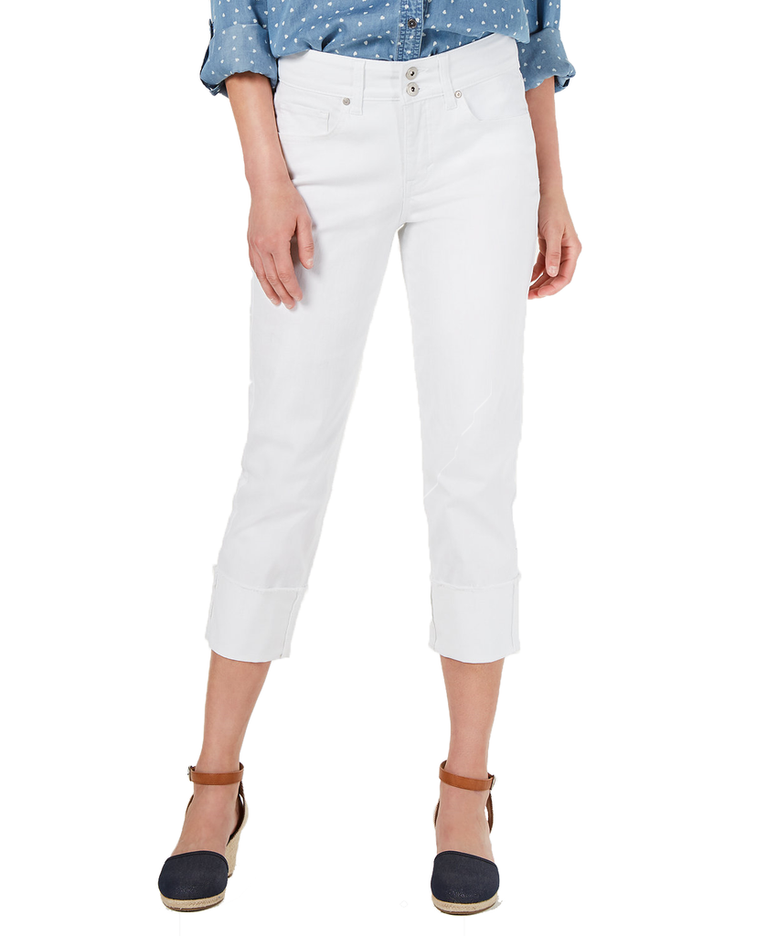 Style & Co Women High Cuffed Capri Jeans Bright White