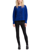 DKNY Women Faux Leather Cable Knit Sweater