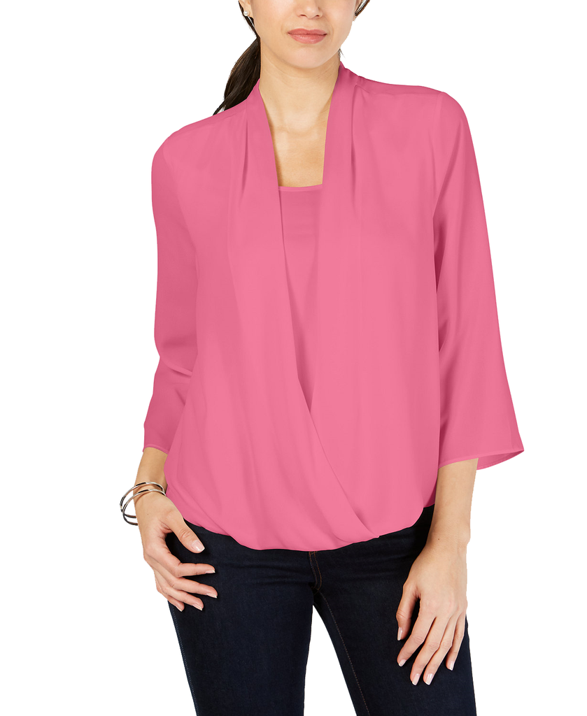 Charter Club Women Surplice Top Pink Gemstone