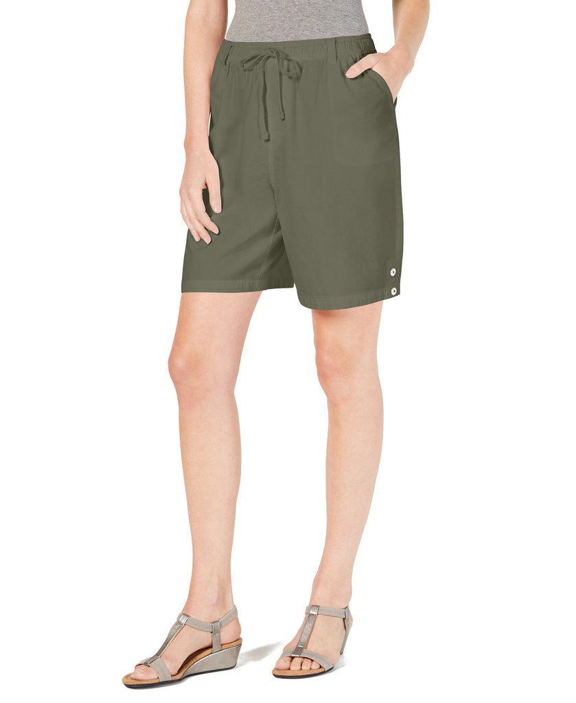 Karen Scott Women Petite Cotton Pull On Shorts Olive Sprig