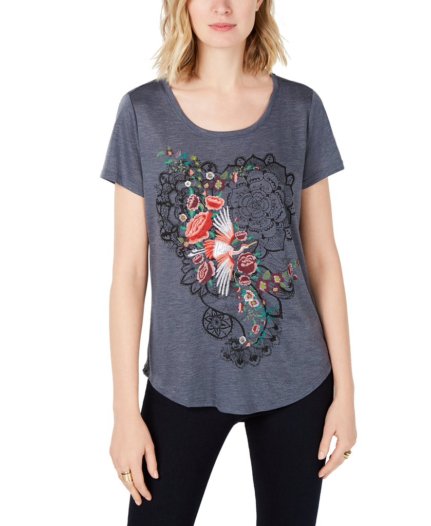 Style & Co Women Graphic Print T Shirt Soaring Crane