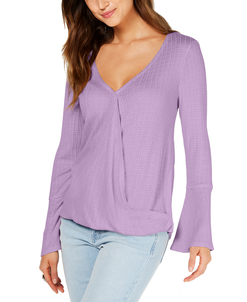 Style & Co Women V Neck Bell Sleeve Top Lavender Sprig