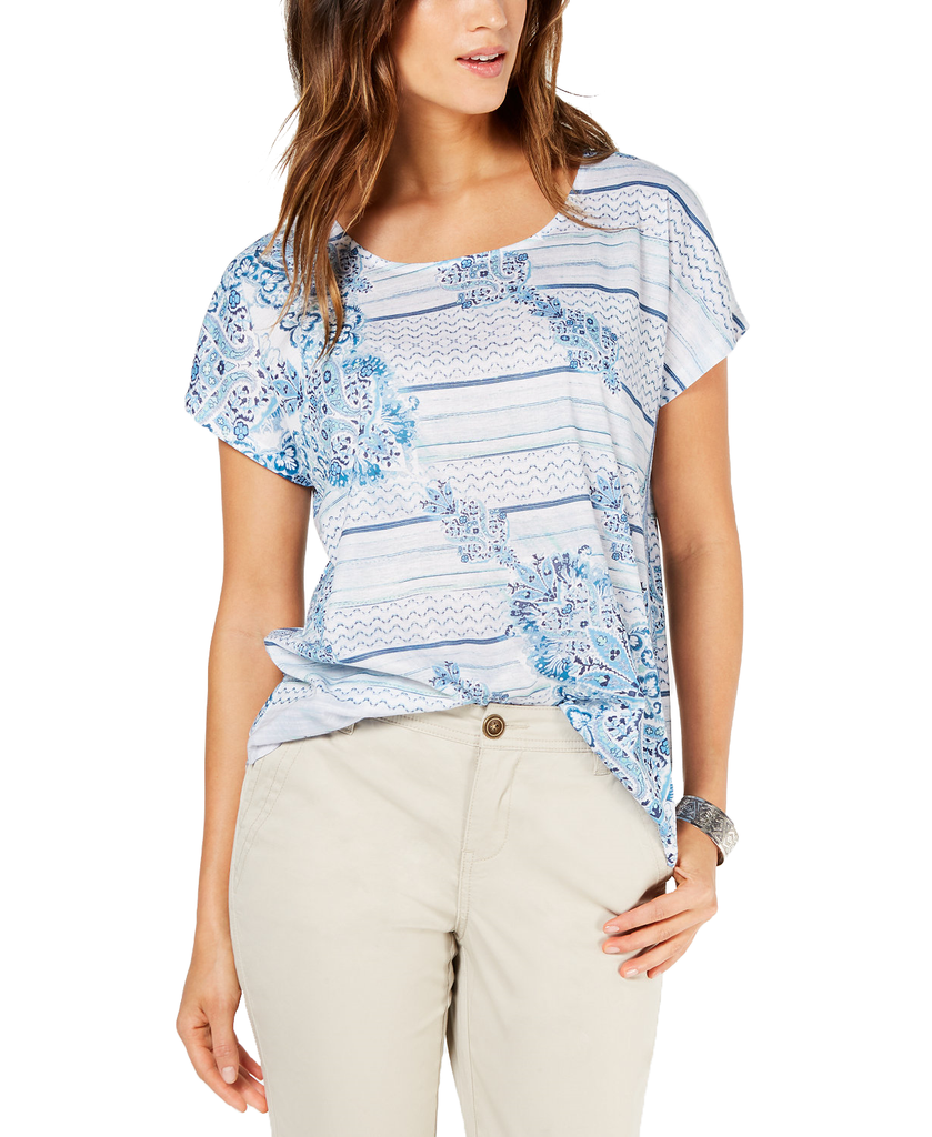 Style & Co Women Printed Scoop Neck Top Tide Coordinate