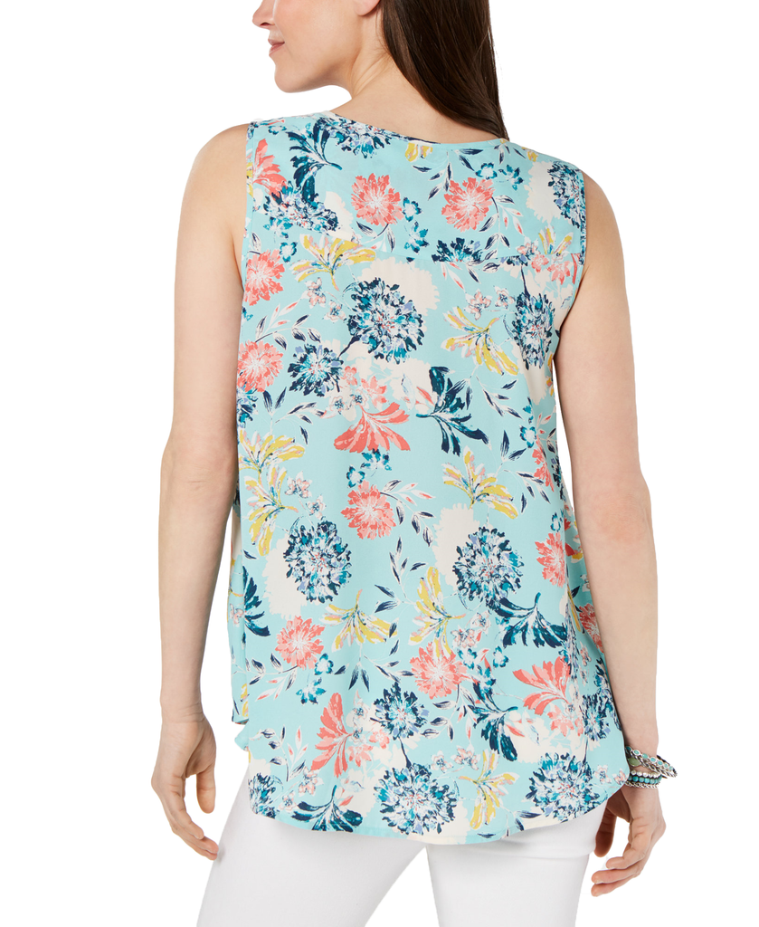 Style & Co Printed Sleeveless High Low Swing Top