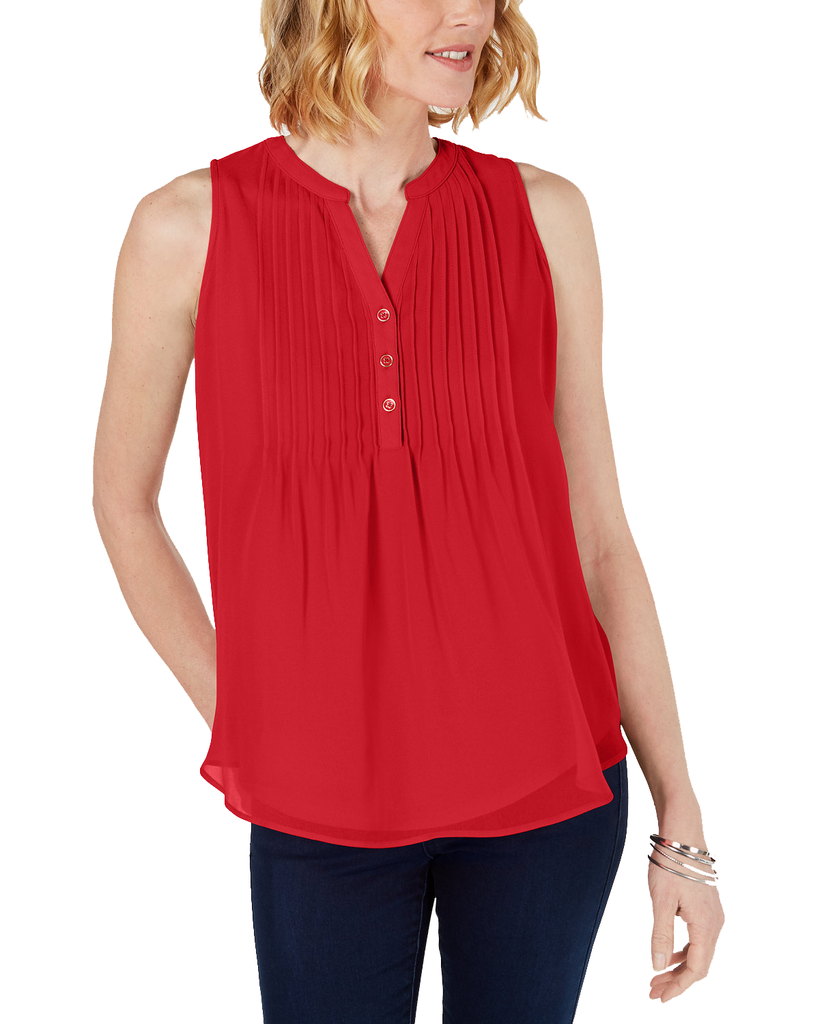 Charter Club Women Sleeveless Pintuck Blouse Risky Red