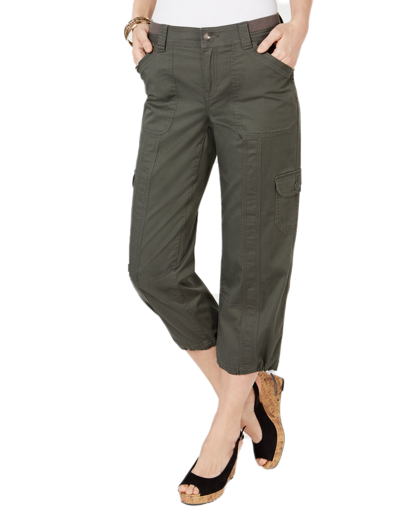 Style & Co Women Petite Cargo Capri Pants Green Licorice