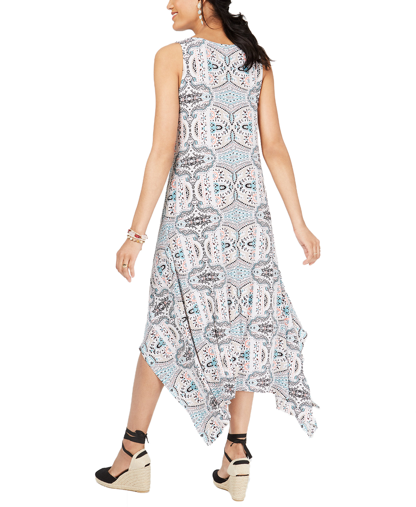 Style & Co Women Printed Sleeveless Handkerchief Hem Midi Dress