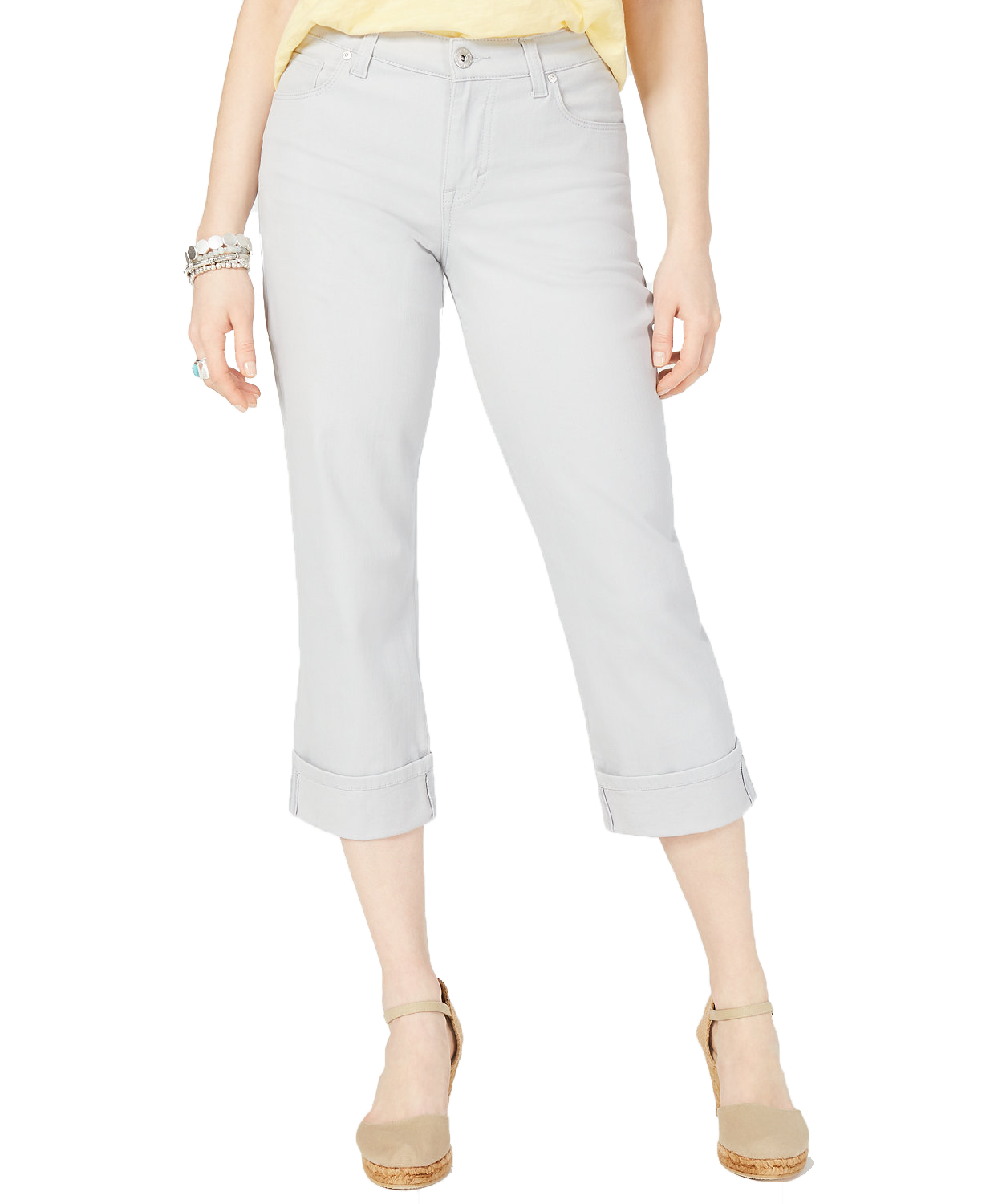 Style & Co Women Curvy Cuffed Capri Jeans Misty Harbour