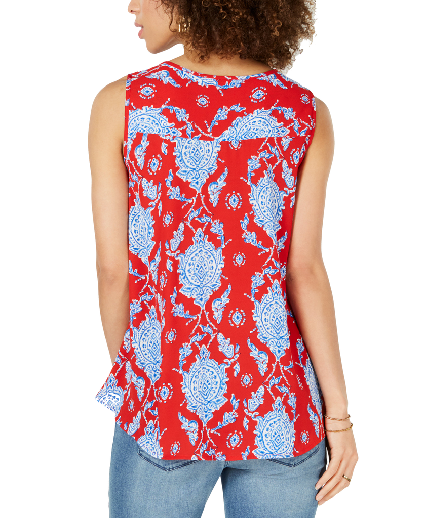 Style & Co Women Petite Printed Sleeveless High Low Swing Top