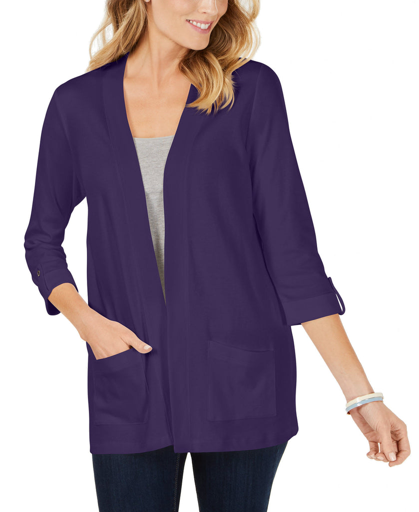 Karen Scott Women Cotton Cozy Cardigan Cassis