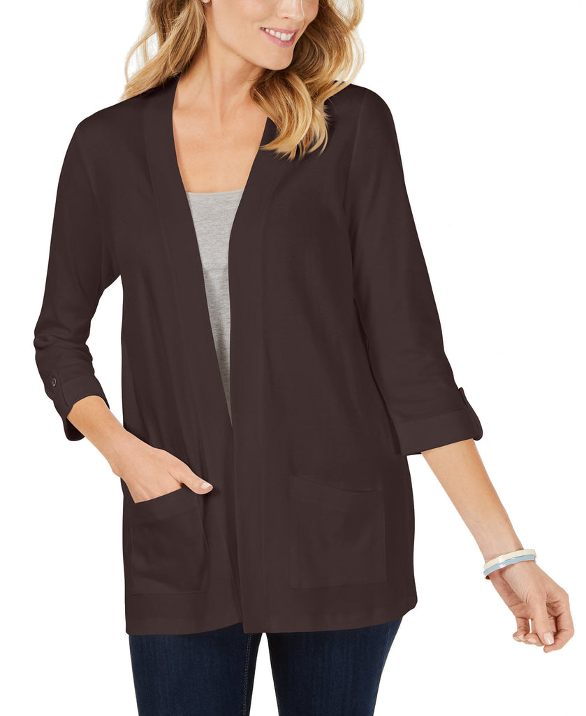 Karen Scott Women Cotton Cozy Cardigan Chocolate