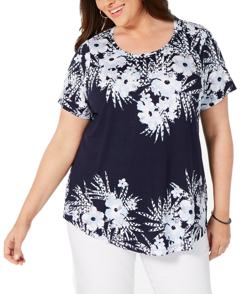 JM Collection Women Plus Printed T Shirt Maui Geo