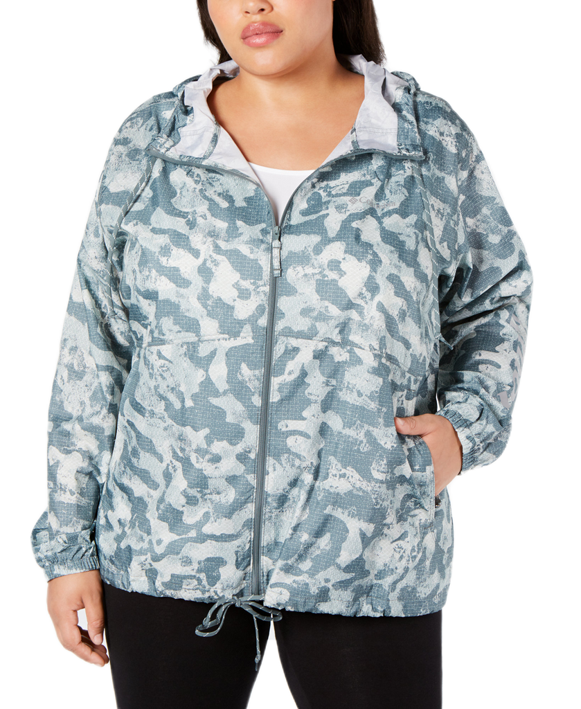 Columbia Women Plus Printed Hooded Windbreaker Green Pond