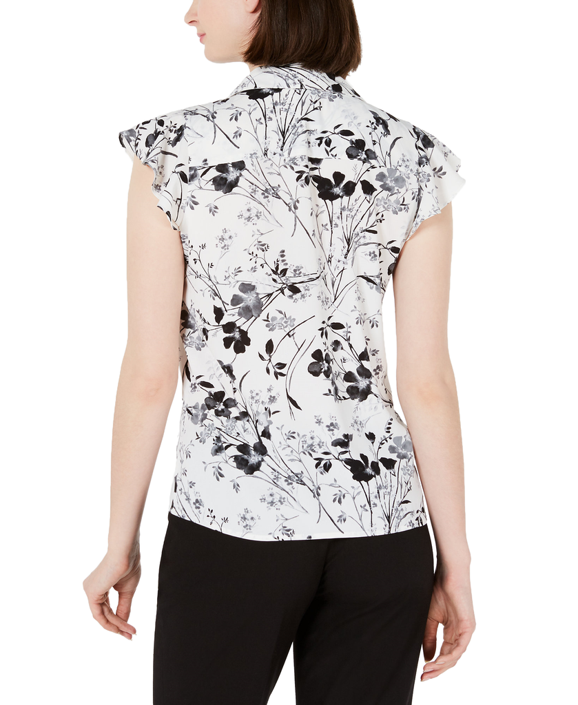 Calvin Klein Women Floral Print Ruffled Button Front Blouse