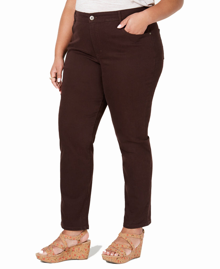 Style & Co Women Plus Tummy Control Slim Leg Jeans Dark Chocolate