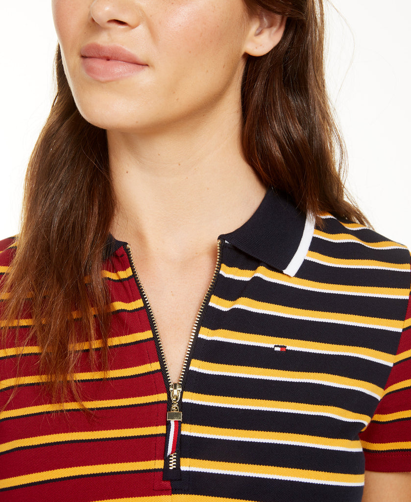 Tommy Hilfiger Women Striped Pique Zip Polo Shirt