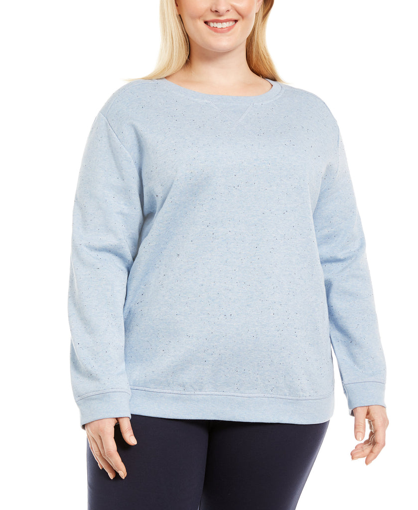 Karen Scott Women Plus Crewneck Sweatshirt Light Blue Heather