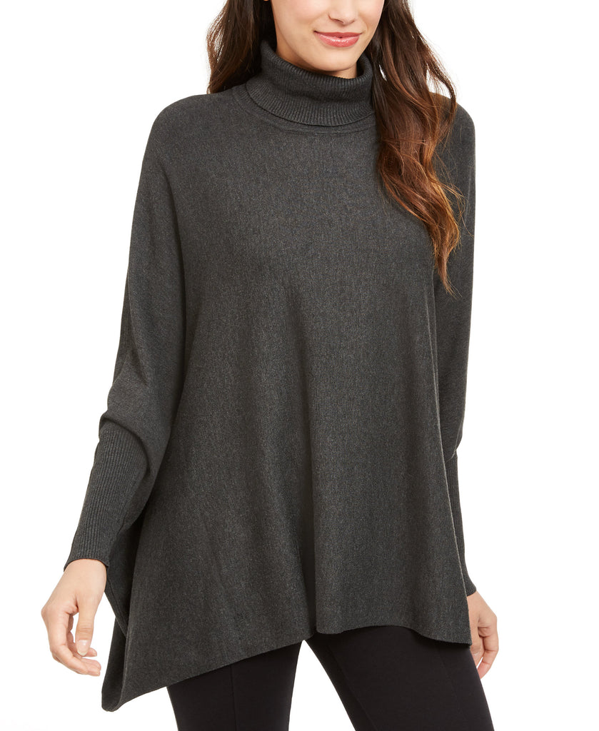 Alfani Women Turtleneck Poncho Sweater Coal Melange