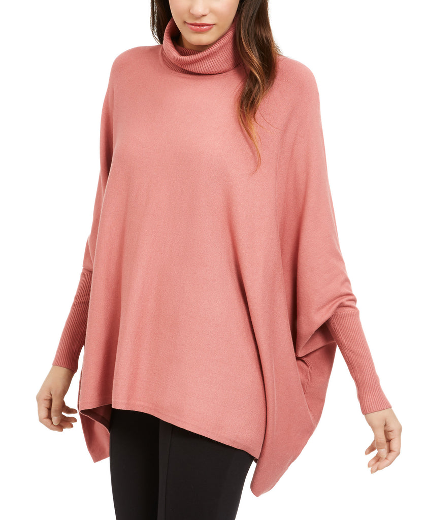 Alfani Women Turtleneck Poncho Sweater Withered Rose