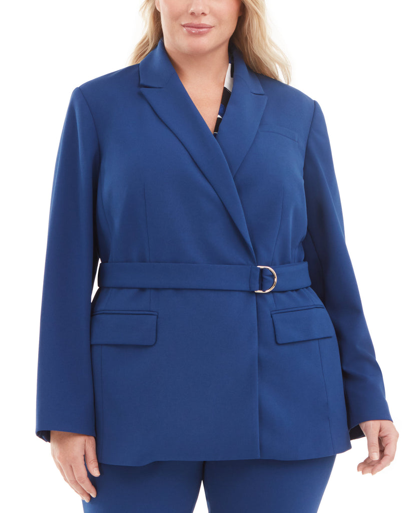 Calvin Klein Women Plus Belted Peak Lapel Blazer Dark Mallard Blue