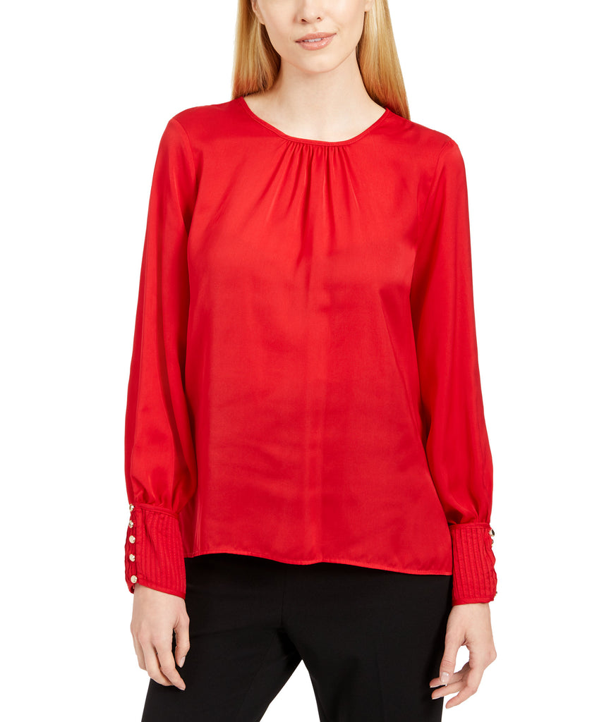 Calvin Klein Petite Button Cuff Top Red