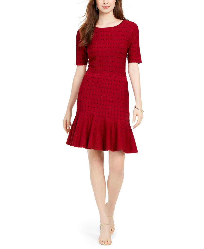 Taylor Women Polka Dot Sweater Dress Cranberry