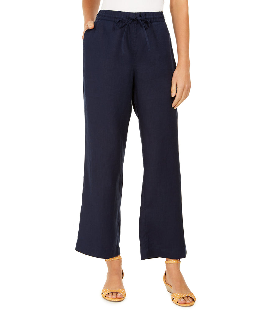 Charter Club Women Linen Drawstring Waist Pants Intrepid Blue