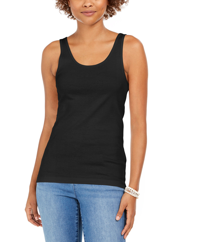 Style & Co Women Petite Cotton Tank Top Deep Black