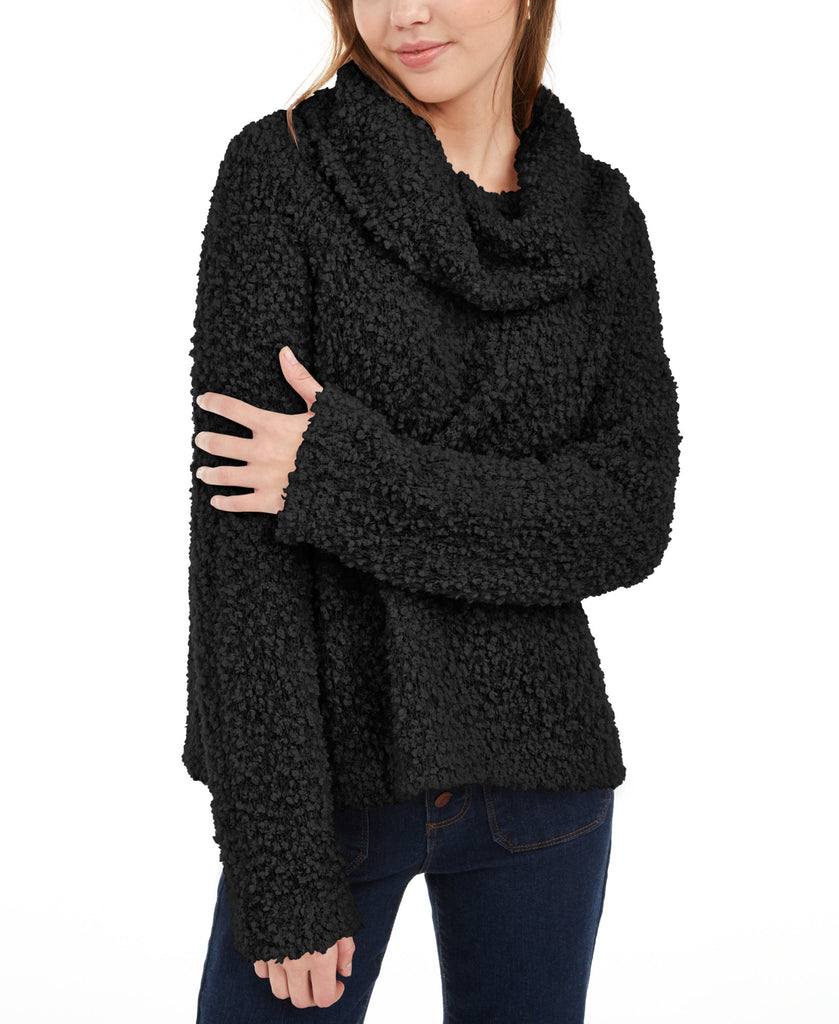 Hippie Rose Women Textured Cowl Neck Sweater Black