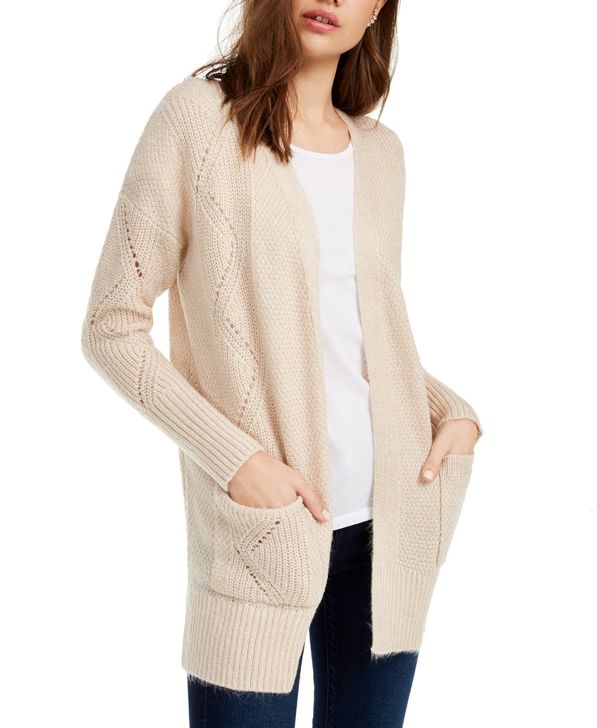 Pink Rose Women Open Front Cardigan Heather Oatmeal