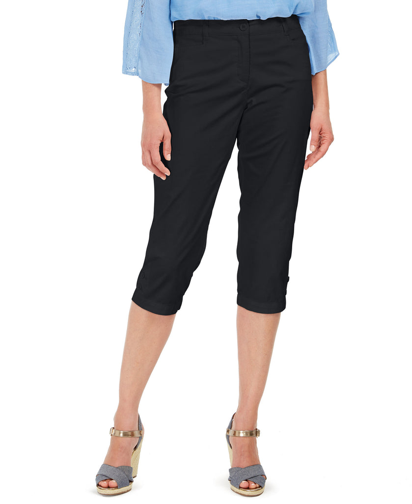 Karen Scott Women Petite Comfort Waist Capri Pants Deep Black