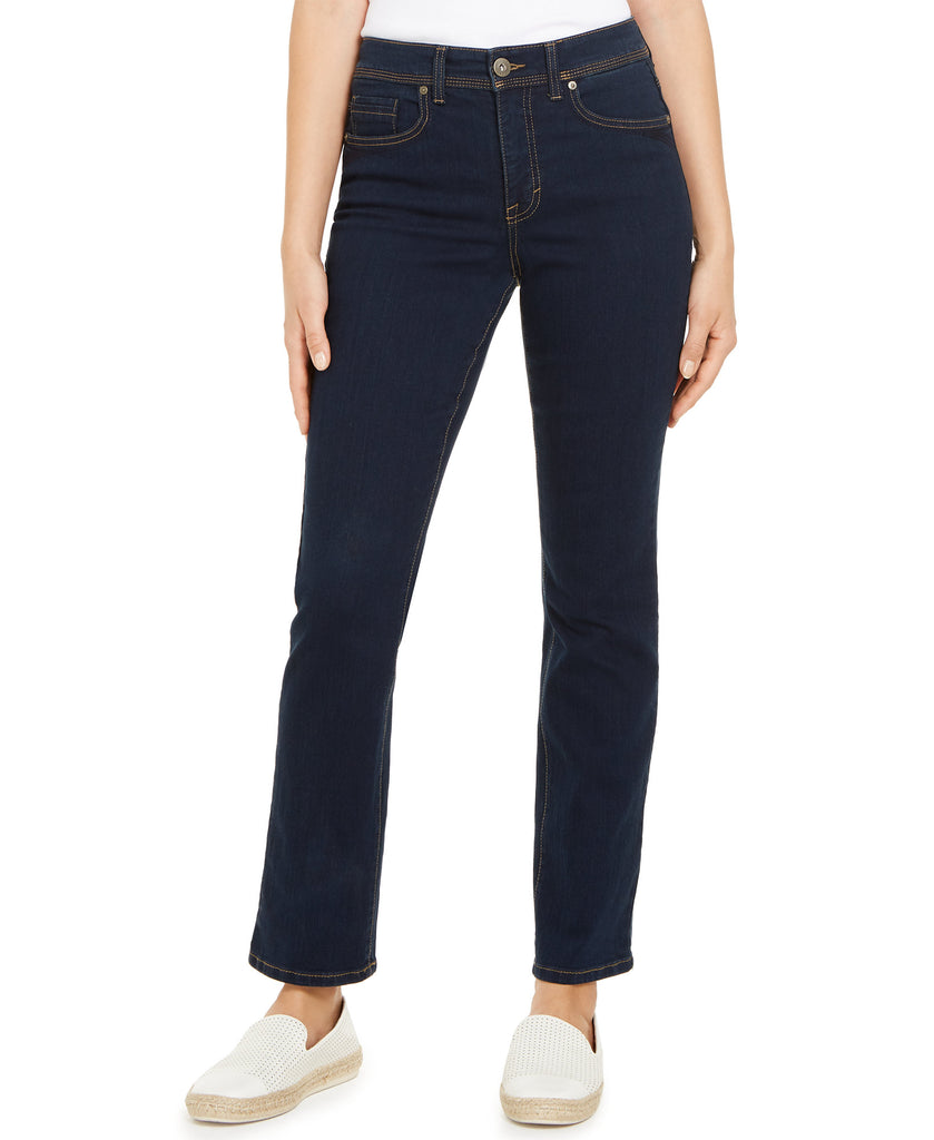 Style & Co Womens Petite High Rise Natural Straight Leg Jeans Fortress