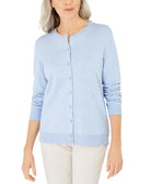 Karen Scott Women Crew Neck Cardigan Light Blue Heather