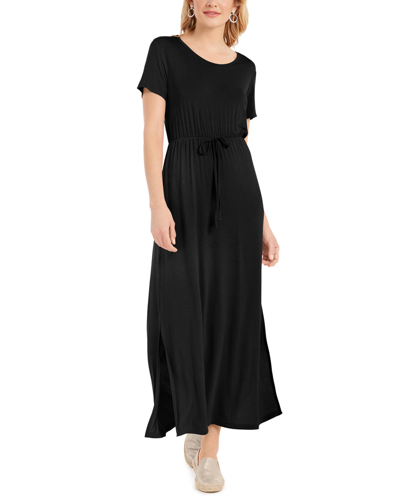 Style & Co Women Tie Waist Maxi Dress Deep Black