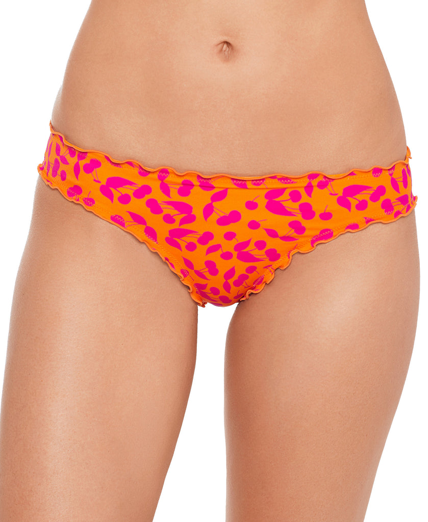 Salt + Cove Women Cherry on Top Printed Ruffled Hipster Bikini Bottoms Tangerine Orange