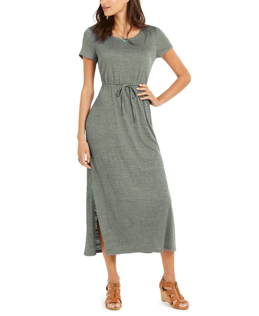 Style & Co Women Textured Tie Waist Maxi Dress Pale Sage