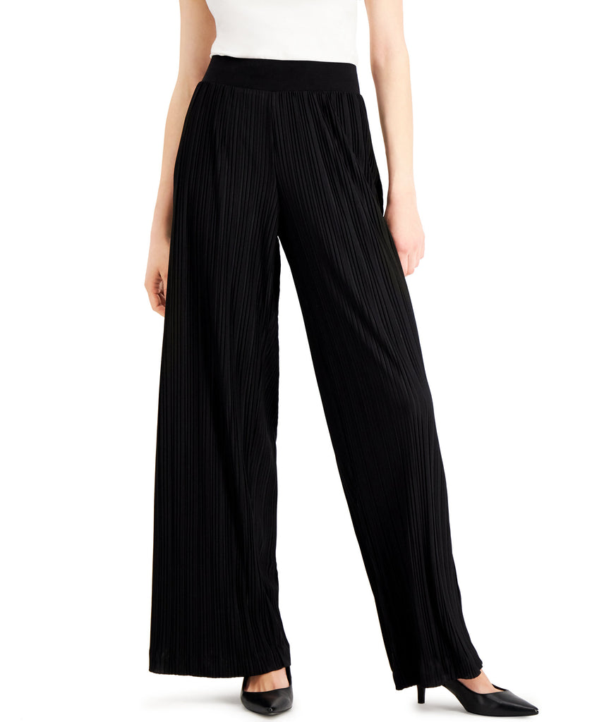 Alfani Women Plissé Pleated Pants Deep Black