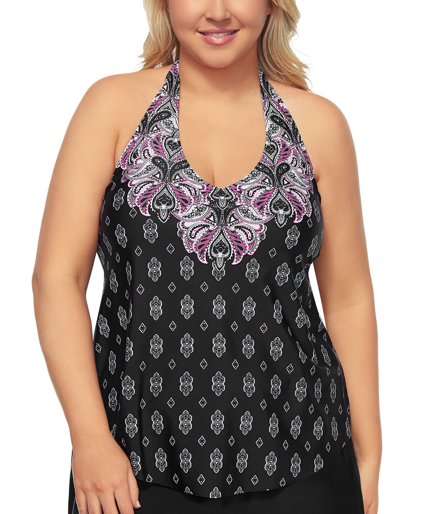 Island Escape Women Plus Halter Tankini Top Black