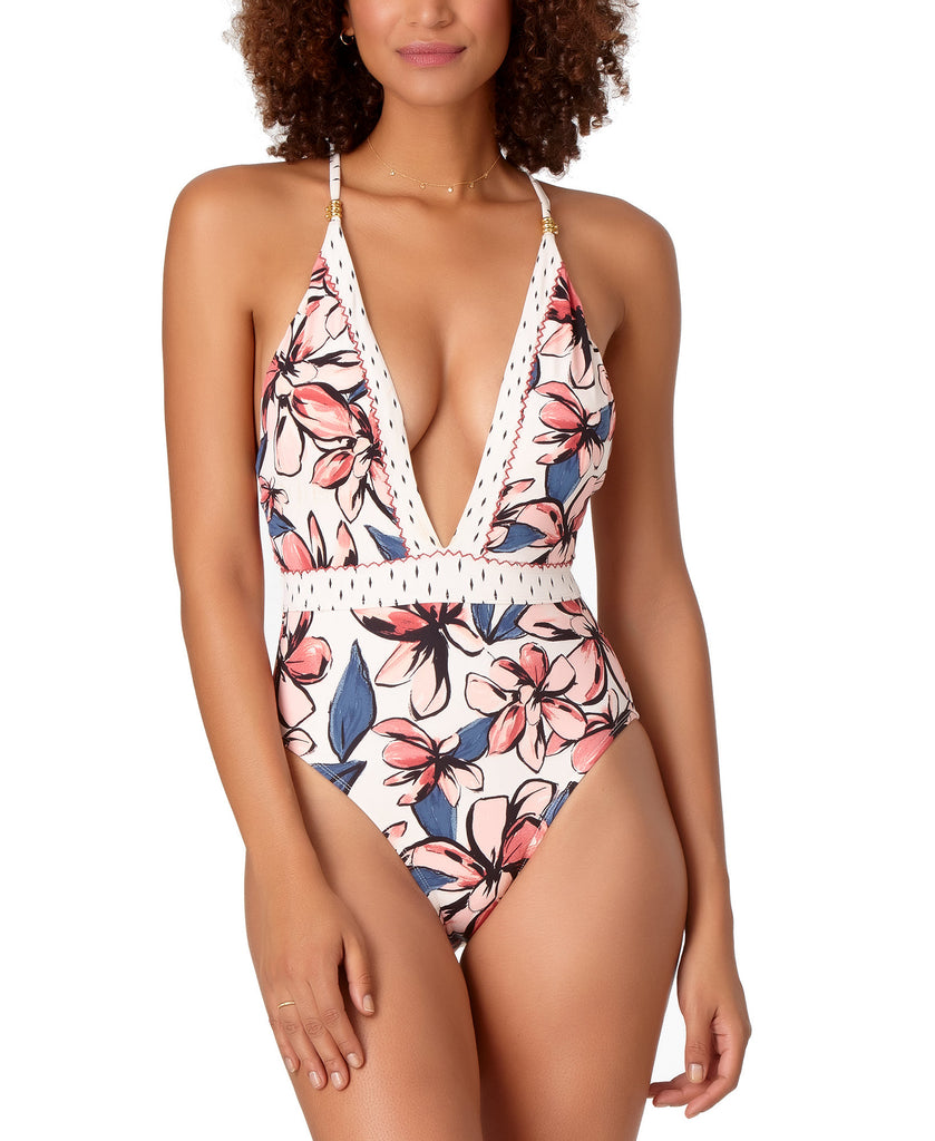 Anne Cole Women STUDIO Printed Plunge One Piece Swimsuit Multi