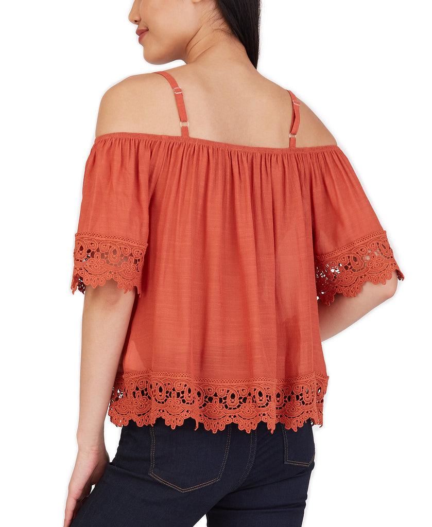 BCX Women Crochet Trim Cold Shoulder Top