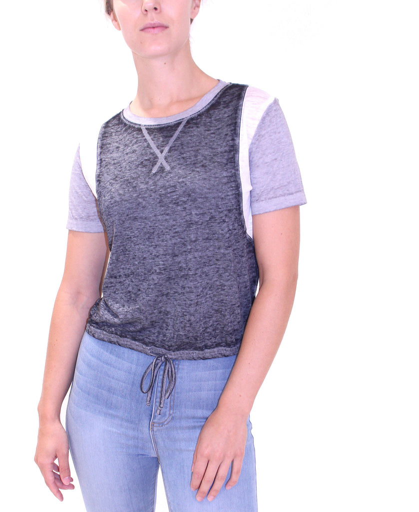 Crave Fame Womens Tie Waist Burn Out Top Ash Grey