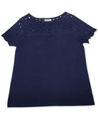 Charter Club Women Petite Cotton Eyelet Top Intrepid Blue