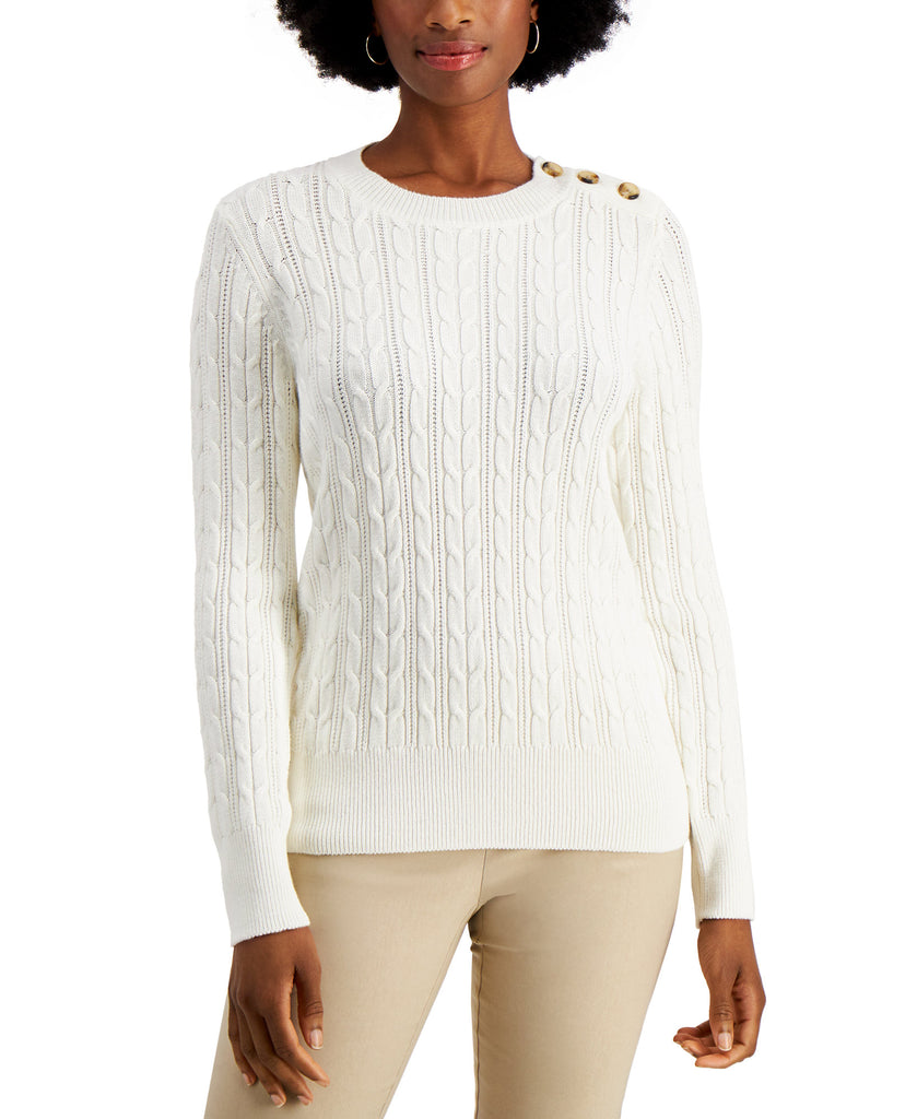 Charter Club Women Button Shoulder Sweater Cloud Combo