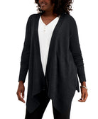 JM Collection Women Textured Hem Cascade Front Cardigan Deep Black