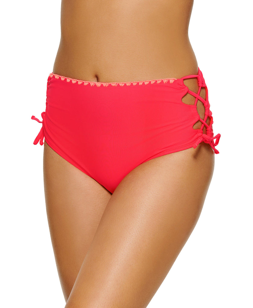 Hula Honey Women Zig Zag Zinc Cheeky High Waist Bikini Bottoms Orange