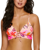 Hula Honey Women Endless Tropical Hipster Lace Up Midkini Top Sandy Multi
