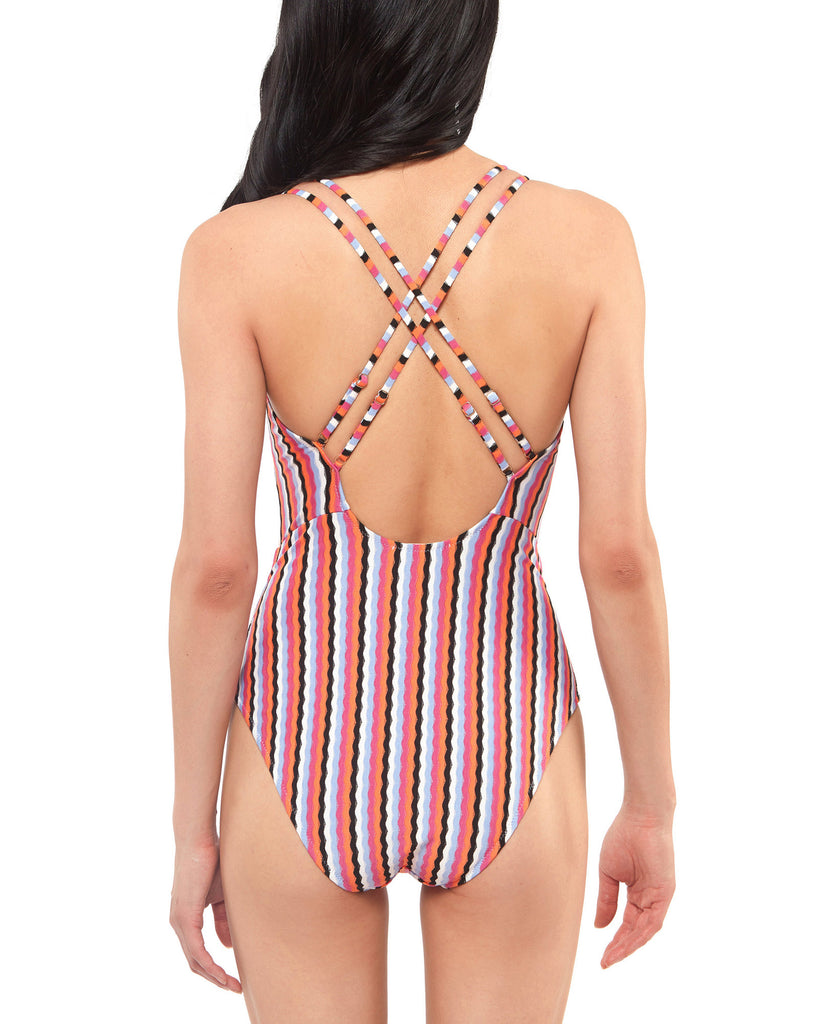 Jessica Simpson Women Got the Groove Plunge Strappy One Piece Swimsuit